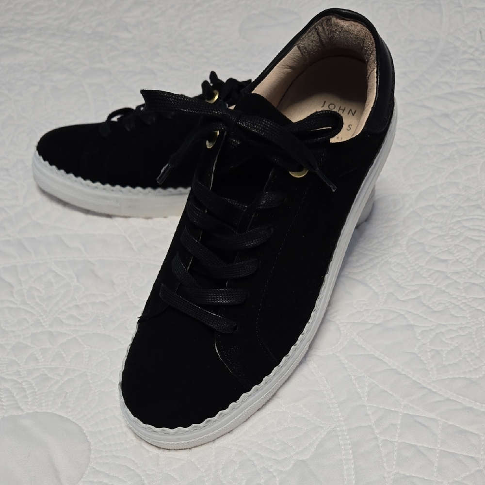 John Lewis and Partners Black and White Suede Sneakers US 7.5 Or 38